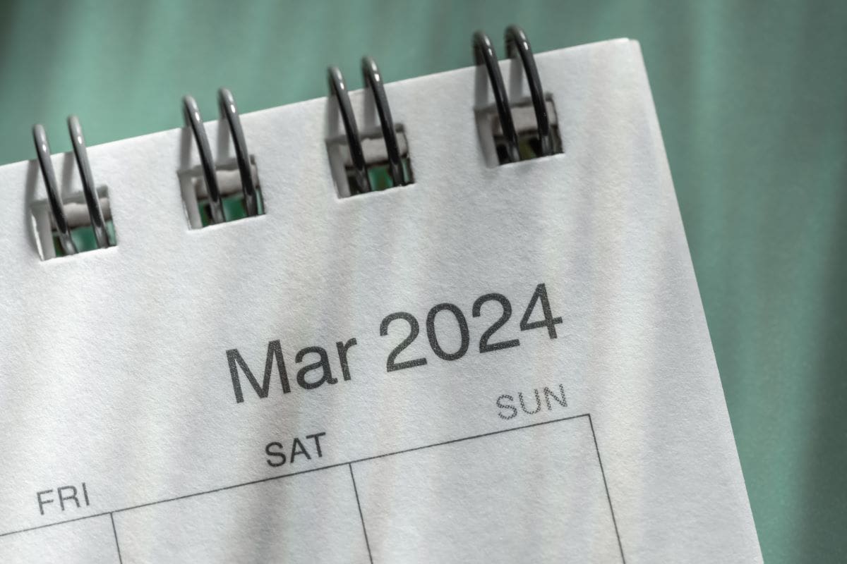 A calendar showing March 2024